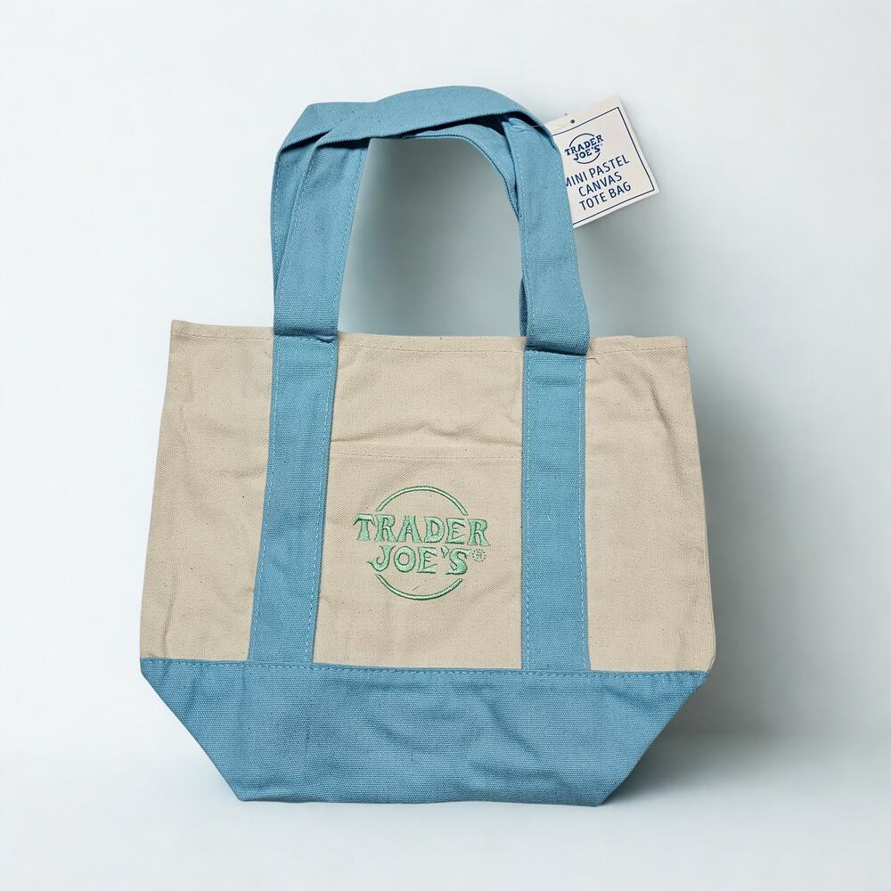 Trader Joe’s Mini Pastel Canvas Tote Bag Baby Blue Reusable Grocery Bag NEW